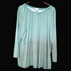Liz Claiborne 3/4 sleeve geometric print keyhole blouse. Size XL.
